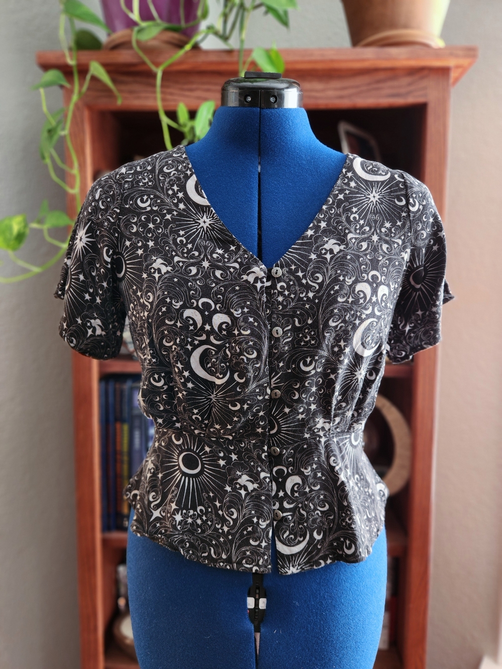 Disturbia Celestial Print Button-Up Top - Sun Moon Stars Size 4